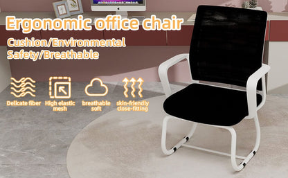 White Black Office Chair Mesh Back, Iron Frame, 23"L
