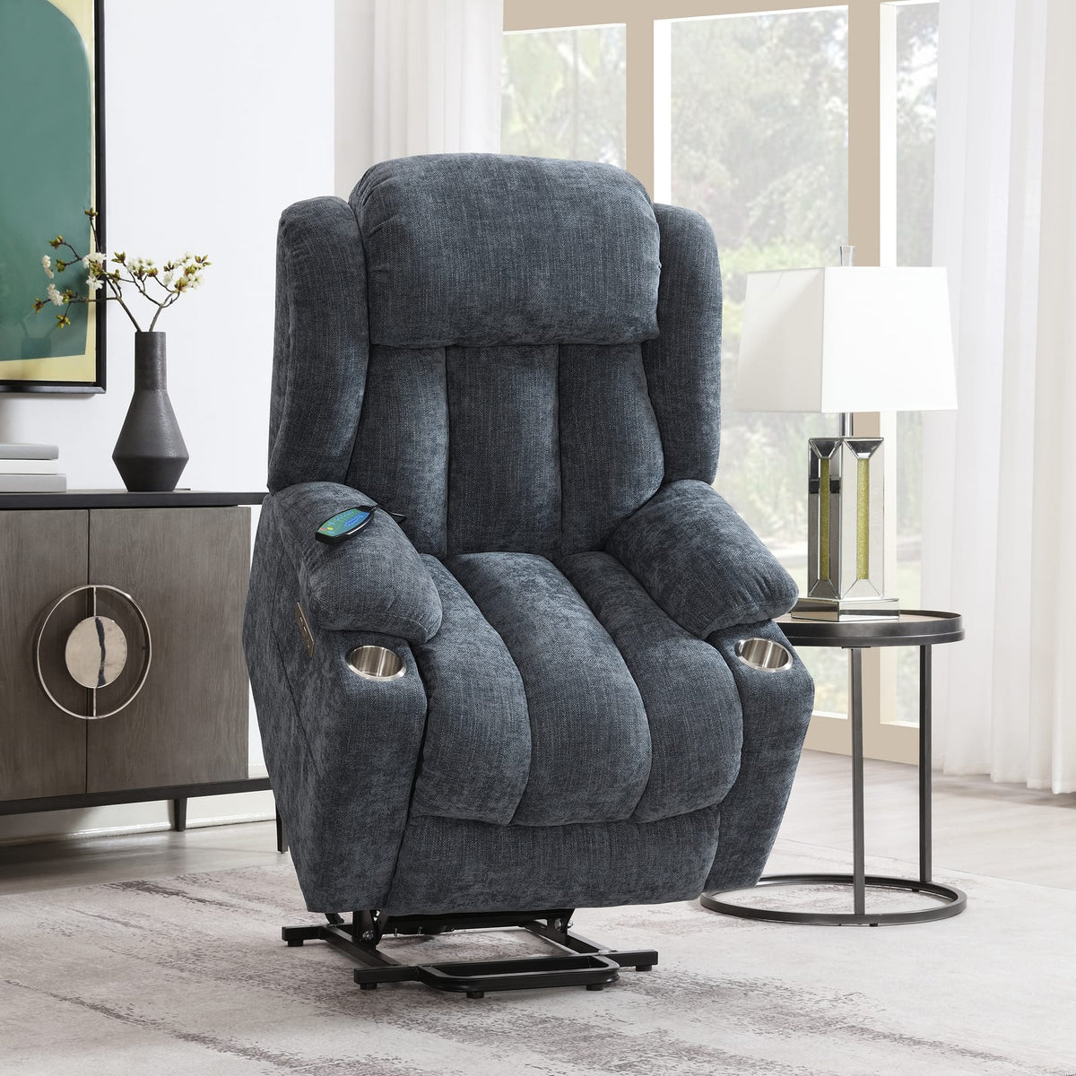 Blue Power Lift Recliner - Heating & Massage Comfort
