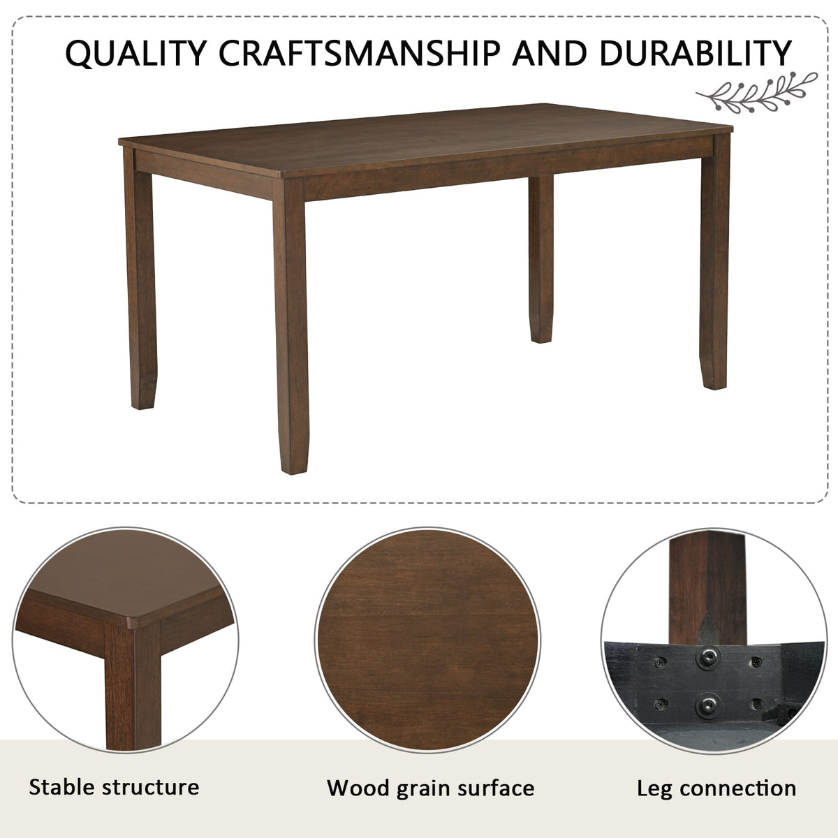 Dark Walnut Dining Table Set - Seats 6