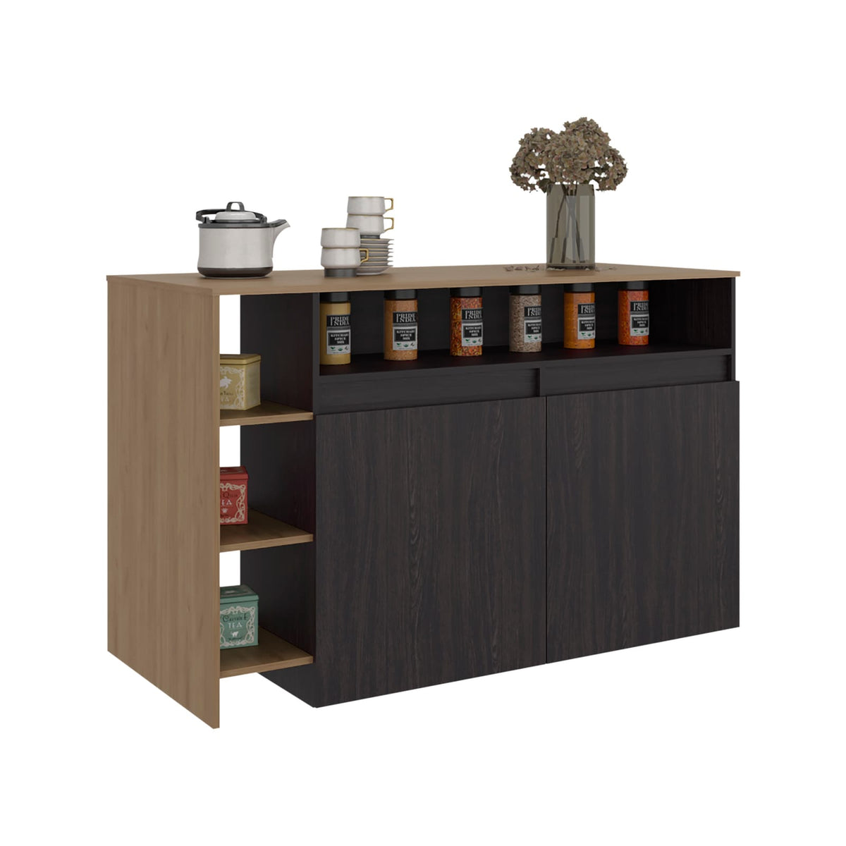 Black & Natural Kitchen Bar with Storage, 35.4" Countertop for Dining Room