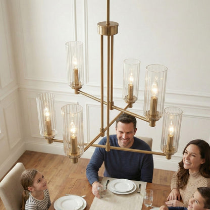 Timeless Six Lights Chandelier - Antique Brass & Clear Glass