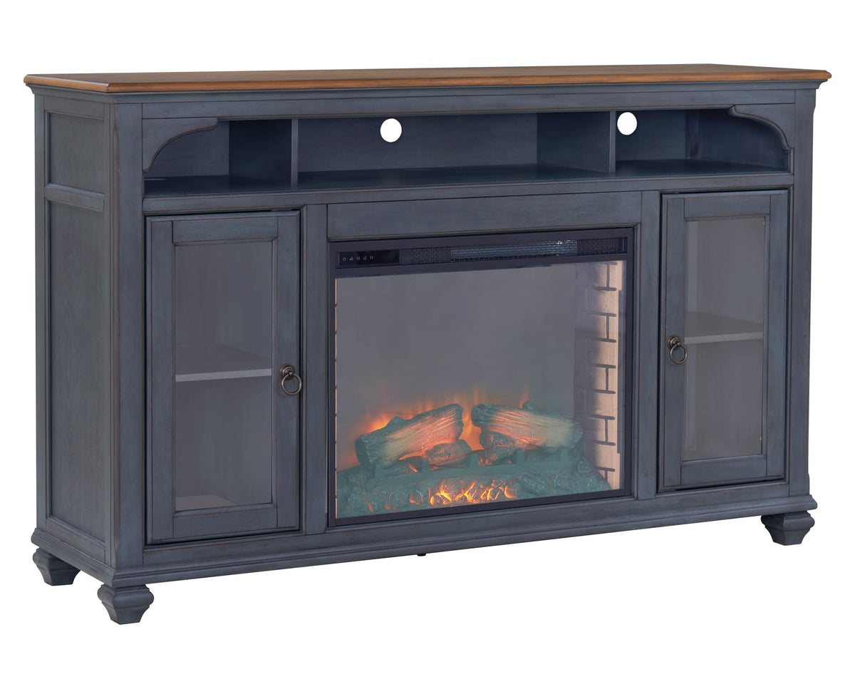 66" Blue Rubber Wood TV Stand for 80" TVs