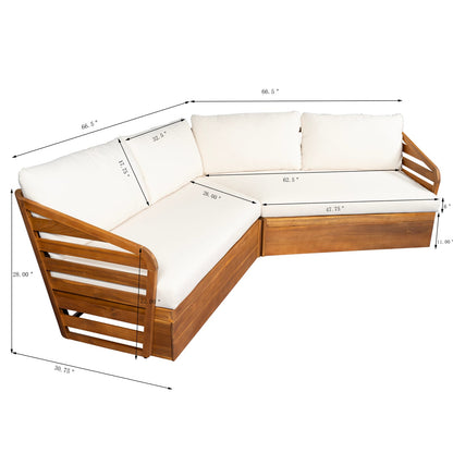 Modern Acacia Wood Sectional Patio Sofa for Poolside or Garden