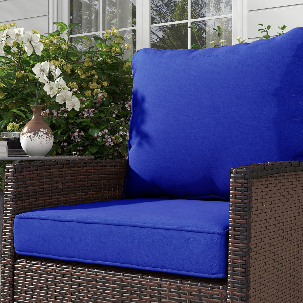 Blue Fabric Patio Chair Cushions - Set of Four