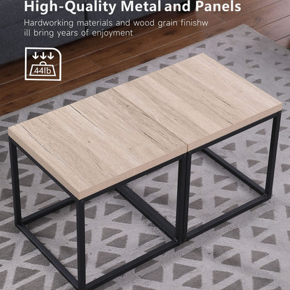 Set of 2 Oak End Tables - Storage Side Table for Living Room Bedroom