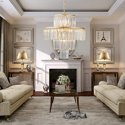 Gold Crystal Chandelier - 4-Tier Modern Lighting for Living Room Dining Room
