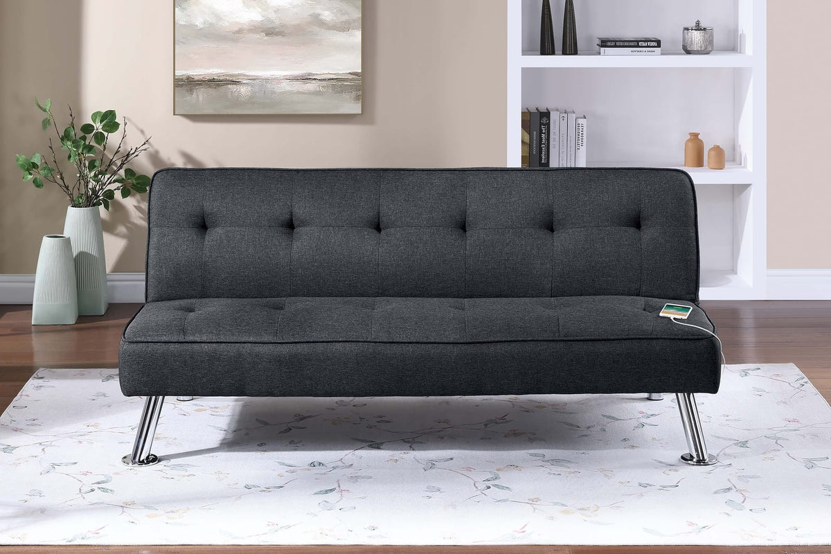 Black Polyfiber Sofa - Armless, 2 Seat for Living Room