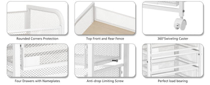 White Makeup Organizer with Wheels - 4 Drawers for Vanity Storage