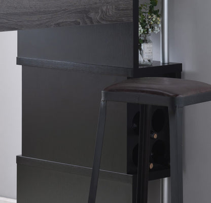 Home Bar Table - Grey Particle Board, 3 Shelves, Wine Glass Storage