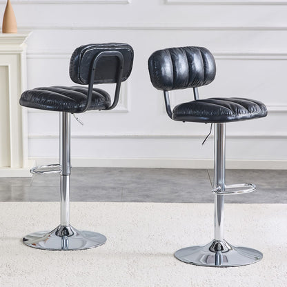 2-Pack Adjustable Bar Stools in Black PU Leather for Kitchen Island