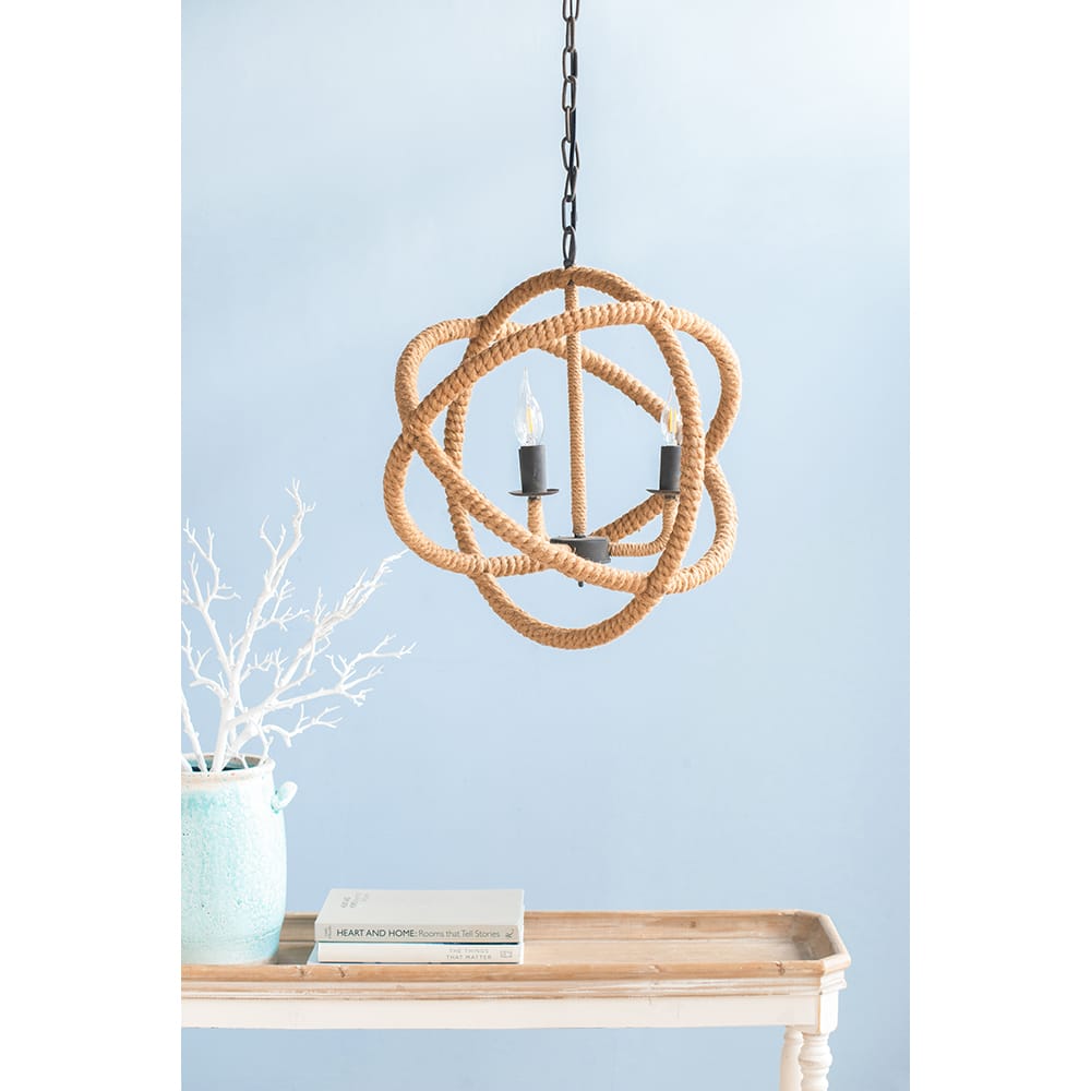 Beige Brown Jute 3-Light Farmhouse Chandelier