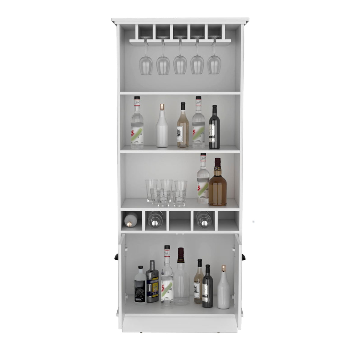 White 70 Inch Bar Cabinet with Shelves