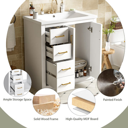 30 Inch White Bathroom Vanity with Ceramic Sink Storage