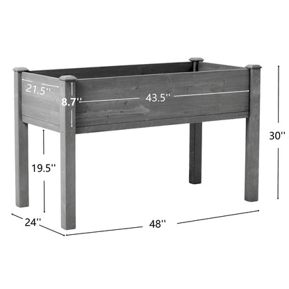48x24 Raised Garden Bed - Grey Solid Wood Planter Box