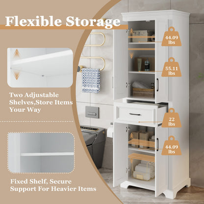 White Bathroom Vanity with 4 Doors & Drawer - Freestanding Storage Cabinet