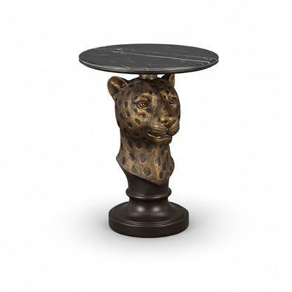 Antique Brown Resin Leopard Head Accent Table