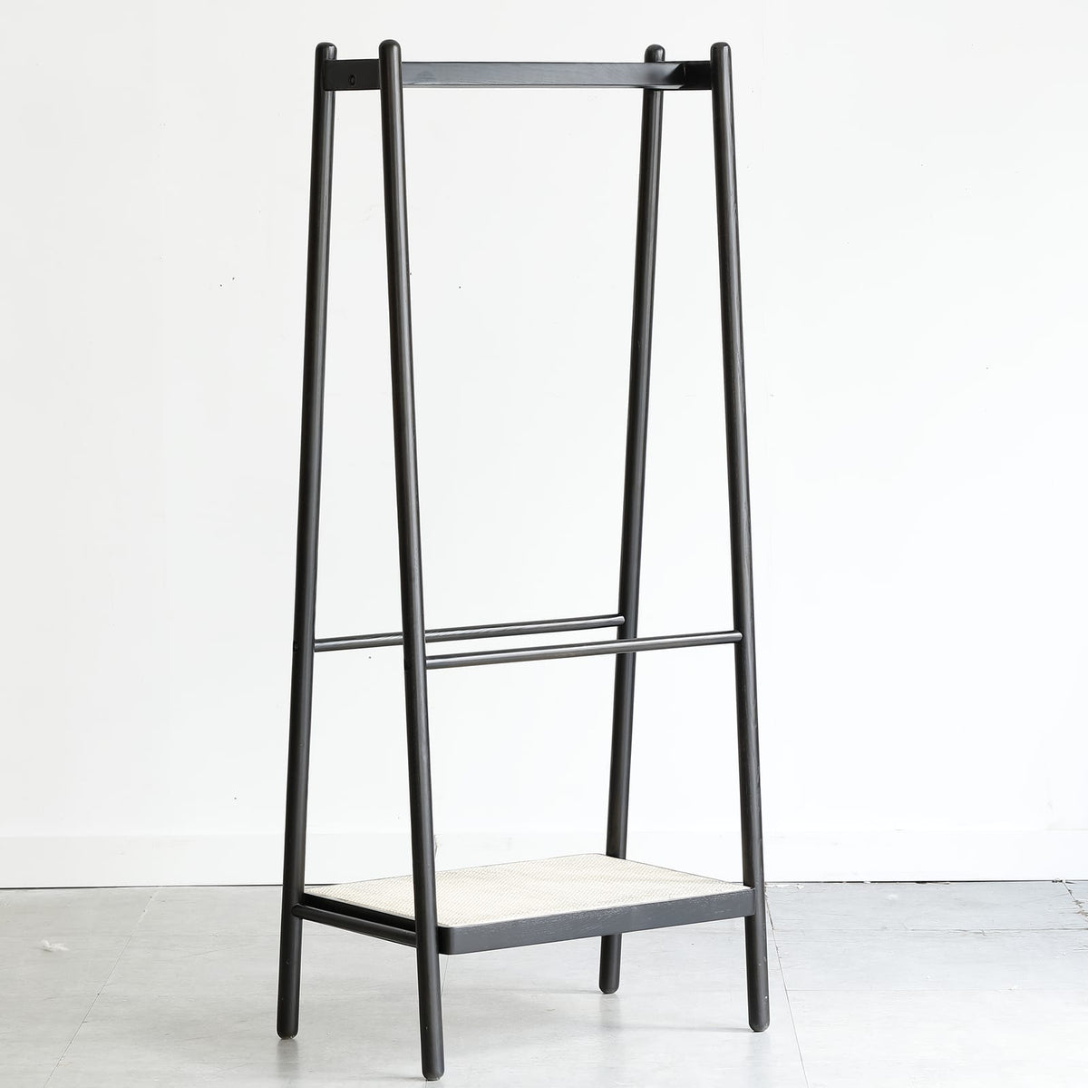 Black Solid Oak Wood Clothes Rack - Bedroom Garment Racks