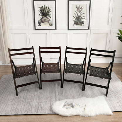 Cherry Folding Patio Chairs - Set of 4, Durable Wood Design for Outdoor