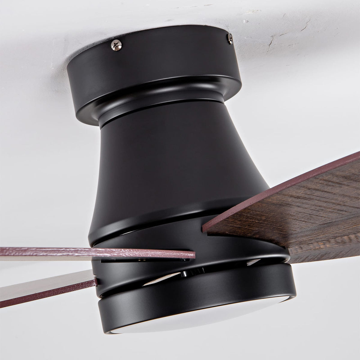 32 Inch Low Profile Ceiling Fan with Light - Black & Dark Walnut