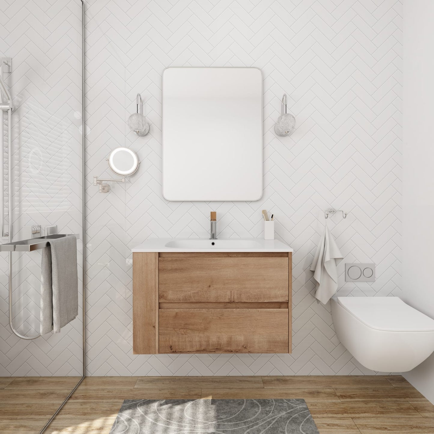 2 Drawer Wall Mounted Bathroom Vanity Cabinet