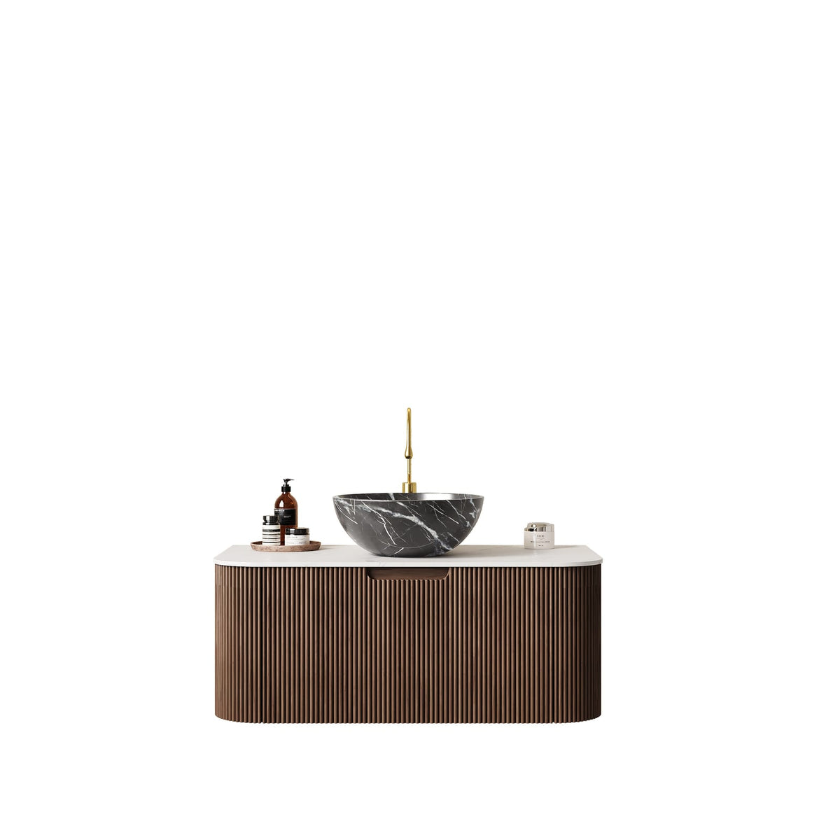 DINA 36" Bathroom Vanity - Black Bowl Ceramic, Dark Walnut