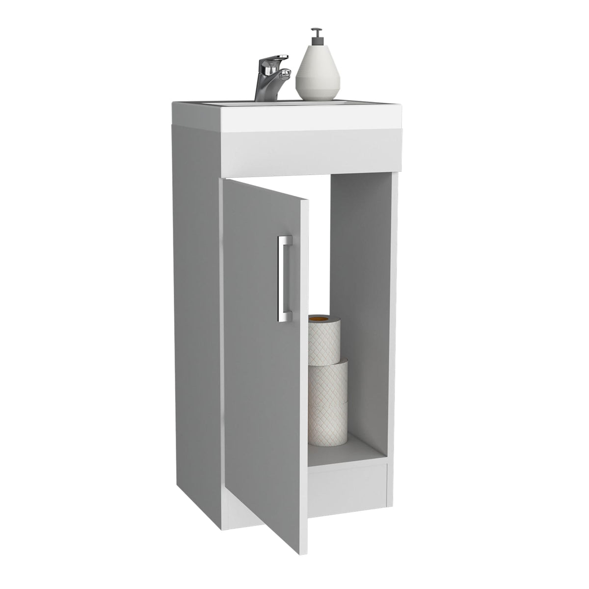 White Bathroom Vanity with Single Door & Shelf