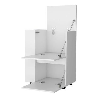 Modern White Wine Rack with 2 Cabinets & Wheels