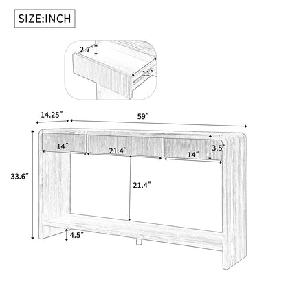 Modern 3-Drawer Console Table - Black MDF, Storage & Rounded Edges