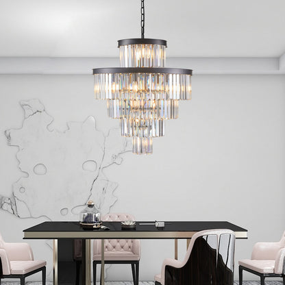 24" Luxury Crystal Chandelier - Black Finish, 15 Lights