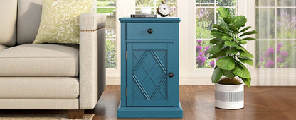 Navy Blue MDF Charging End Table with Storage for Living Room