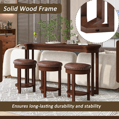 Cherry Solid Wood Bar Table Set with 3 Stools - 60" Dining Table for Dining Room