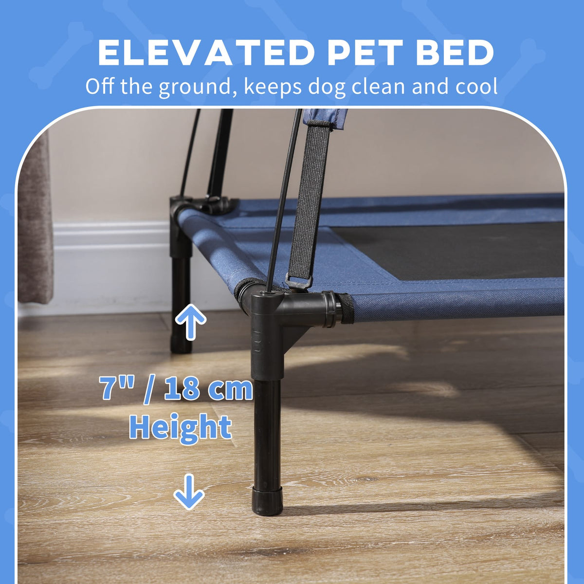 30 Inch Blue Metal Elevated Dog Cot - Portable Pet Bed