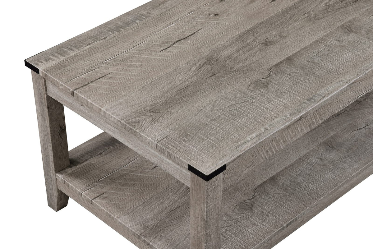 Rustic Gray Brown 3-Piece Cocktail Set Table Top Rectangular Coffee Table and Two