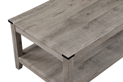 Rustic Gray Brown 3-Piece Cocktail Set Table Top Rectangular Coffee Table and Two