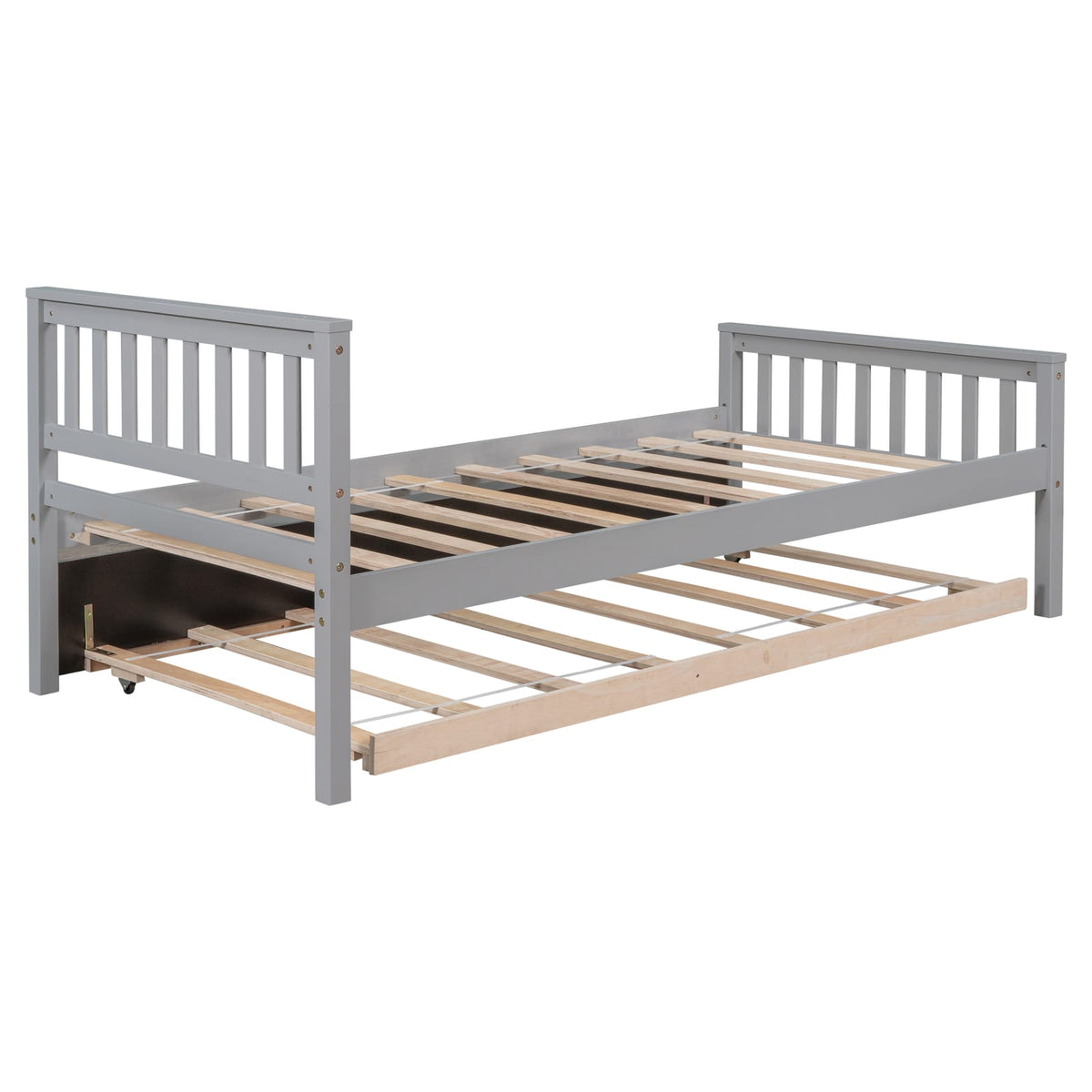 Twin Pine Bed with Trundle for Guest Storage and Extra Sleeping for Bedroom