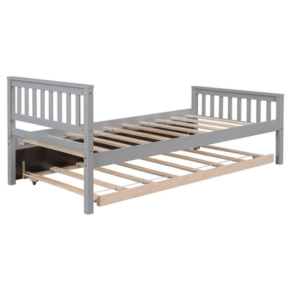 Twin Pine Bed with Trundle for Guest Storage and Extra Sleeping for Bedroom