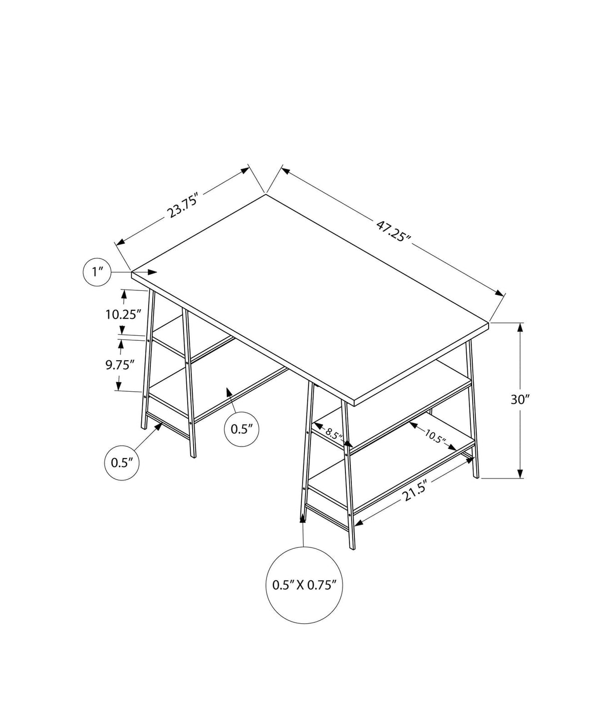 Natural Laminate Computer Desk - 48" L Workstation with Shelves