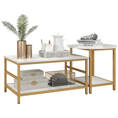 HOMCOM Coffee Tables Set of 2 - White MDF Storage Table