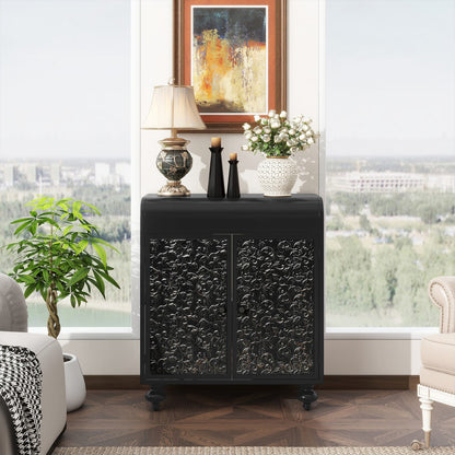 Antique Black Steel Sideboard Buffet Cabinet with Shelves