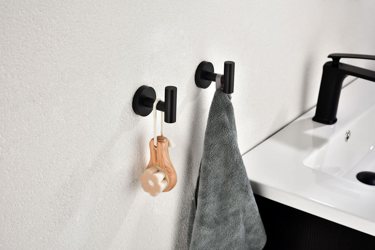 Stainless Steel Bathroom Towel Hooks - Matte Black, 2-Pack
