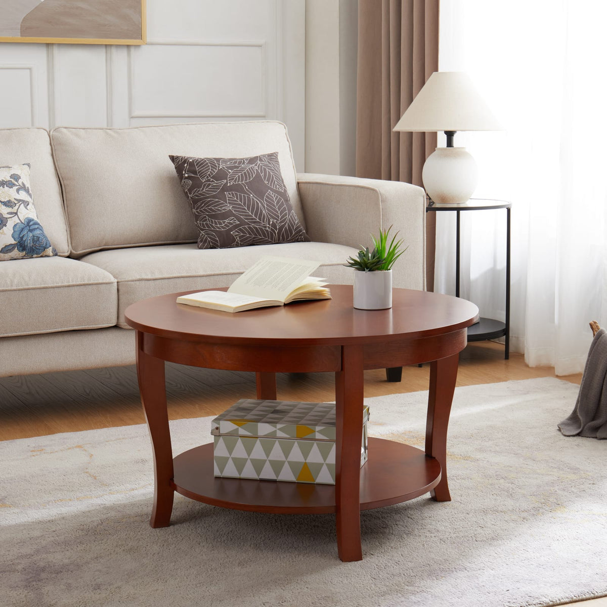 Walnut Round Coffee Table - 30" Diameter, Solid Wood for Living Room