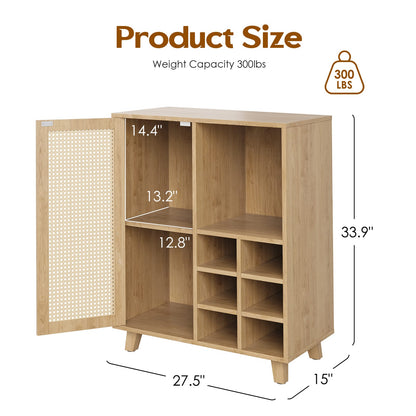 34 Inch Rattan Sideboard Cabinet with Wine Racks