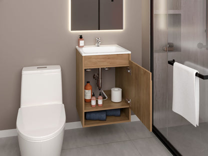 Bathroom Vanity - 24.8" Natural Oak Storage Cabinet