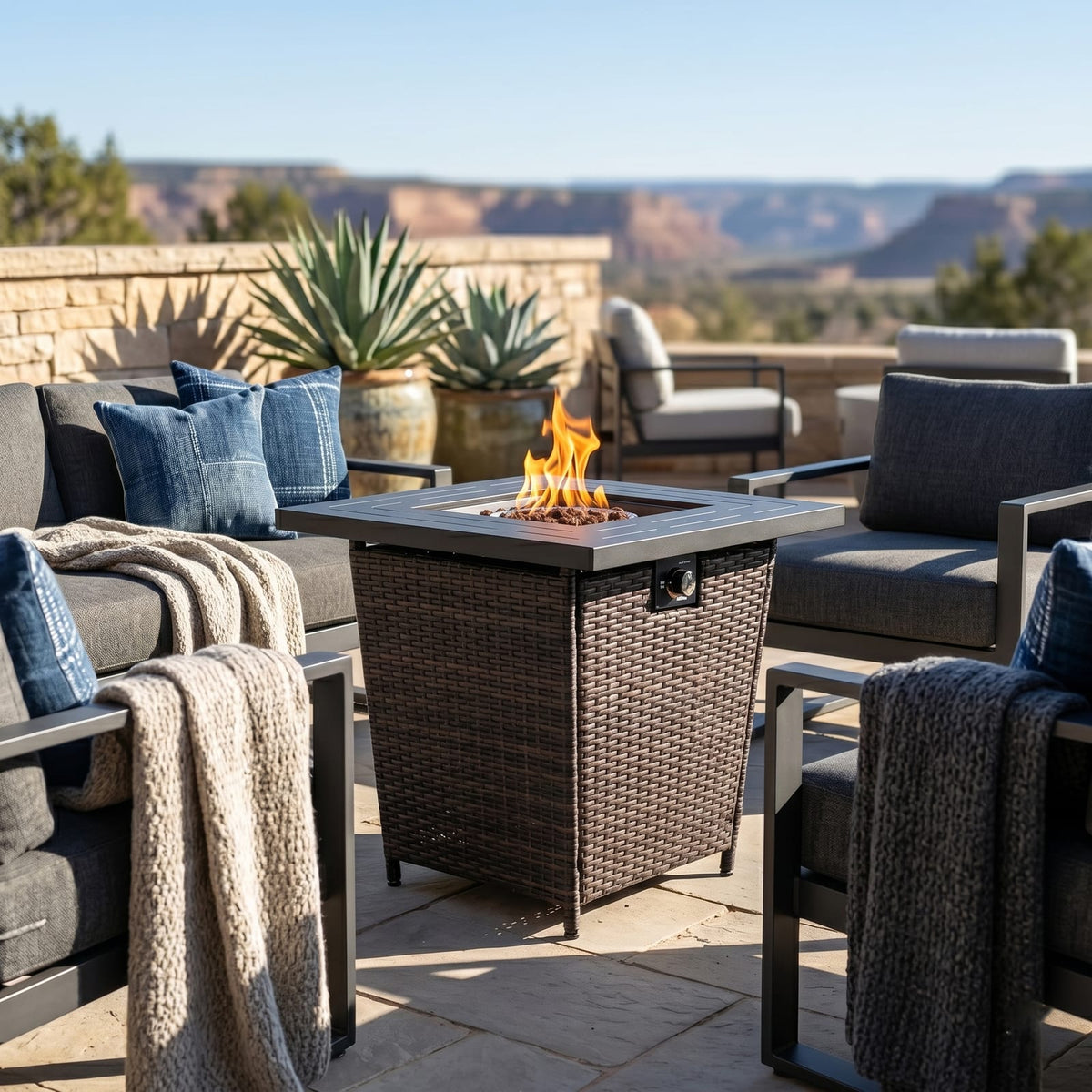 28 Inch Rattan Propane Fire Pit Table - Garden Heating