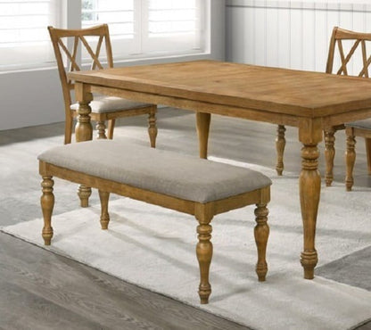 Farmhouse Rubberwood Dining Bench in Brown for Kitchen or Dining Room