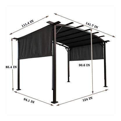 12x9 Ft Gray Steel Patio Gazebo - Retractable Shade