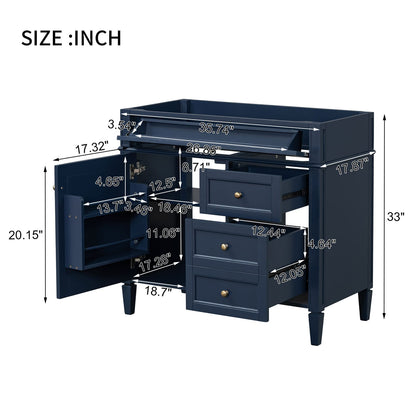 36" Blue Bathroom Vanity - Storage Cabinet with Drawers & Tip-out