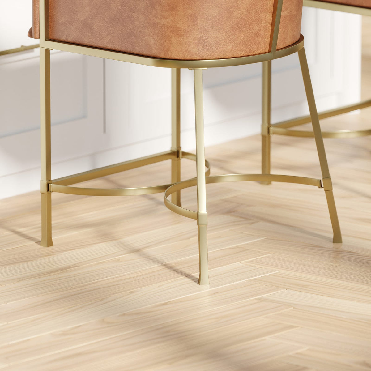 26 Inch Brown PU Counter Stool - Gold Steel Frame