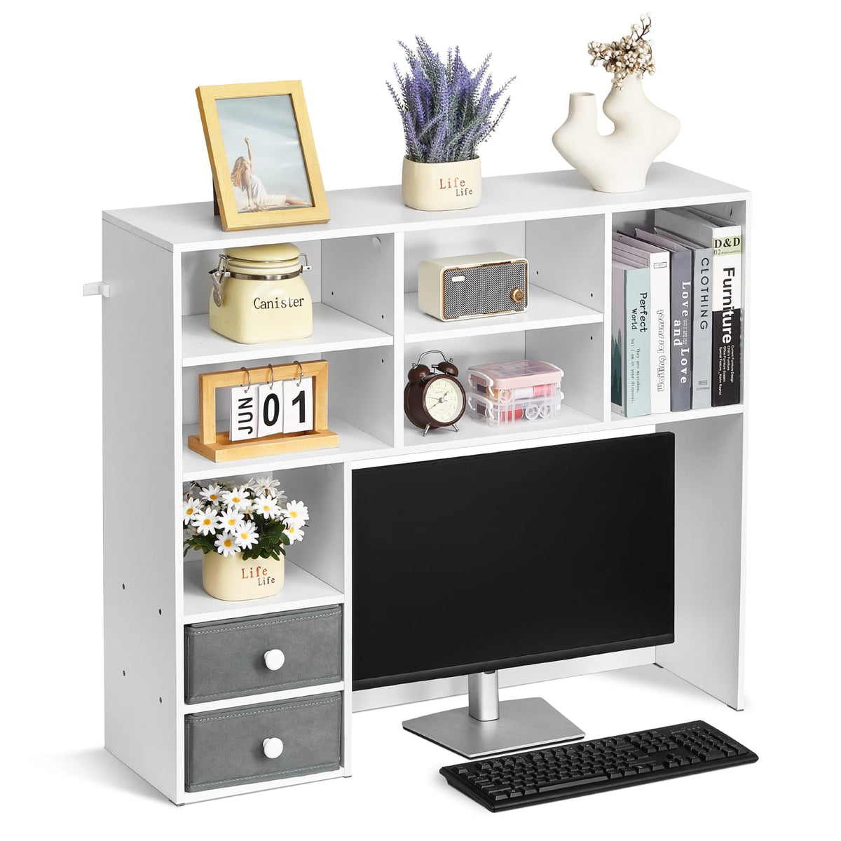 3-Tier Desktop Bookshelf - White Storage Organizer for Office & Dorm