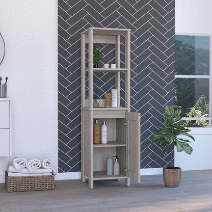 Beige Bathroom Storage Cabinet with 4 Shelves